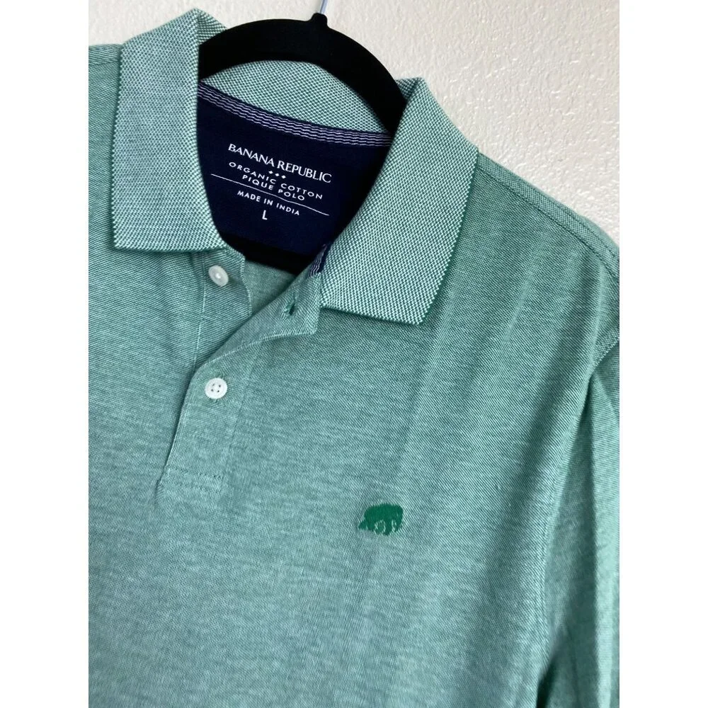 Banana Republic Organic Cotton Polo Shirt Men size Large Green Golf Short Sleeve